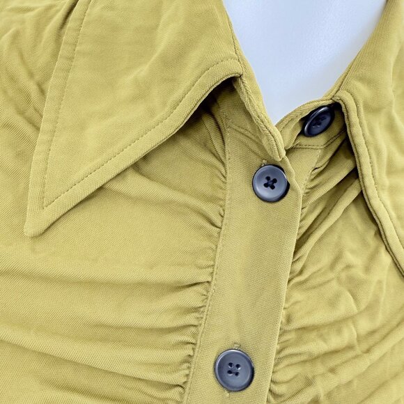 Proenza Schouler White Label Sleeveless Ruched Button-Up Olive Green Viscose Top - Picture 4 of 6